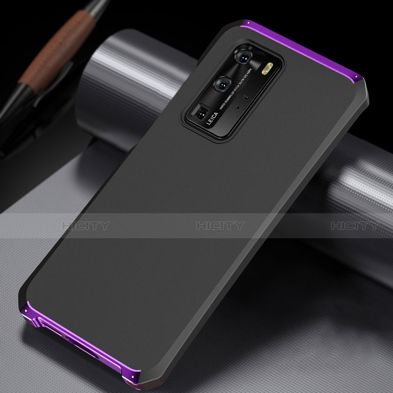 Coque Luxe Aluminum Metal Housse Etui N02 pour Huawei P40 Pro Violet et Noir Plus