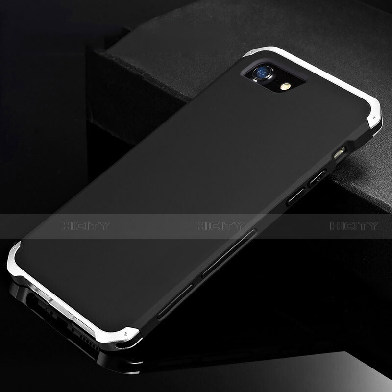 Coque Luxe Aluminum Metal Housse Etui pour Apple iPhone 8 Argent et Noir Plus