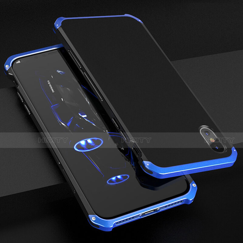 Coque Luxe Aluminum Metal Housse Etui pour Apple iPhone Xs Bleu et Noir Plus