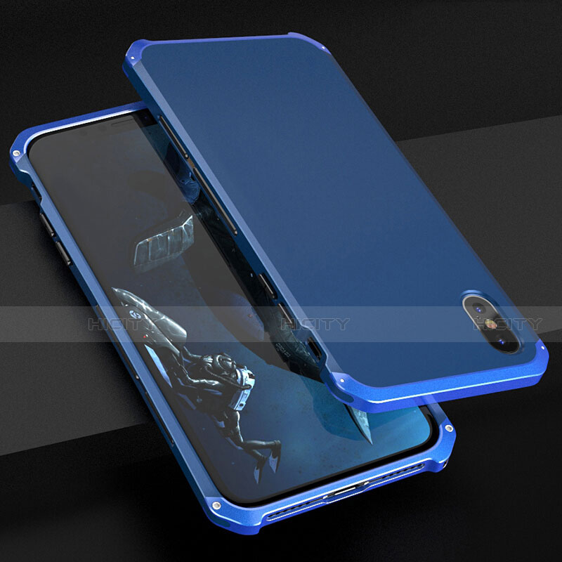 Coque Luxe Aluminum Metal Housse Etui pour Apple iPhone Xs Max Bleu Plus