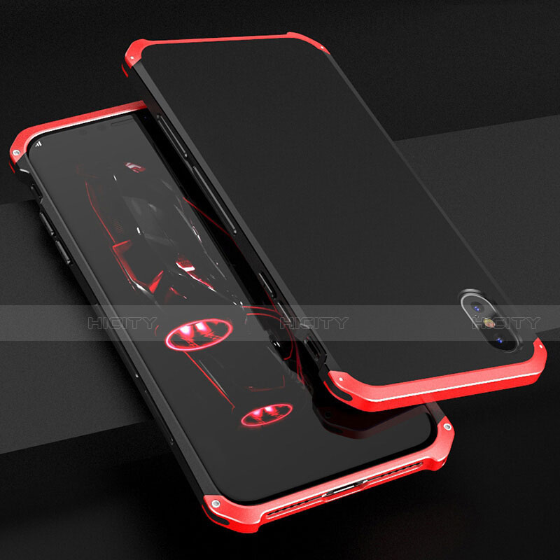 Coque Luxe Aluminum Metal Housse Etui pour Apple iPhone Xs Rouge et Noir Plus