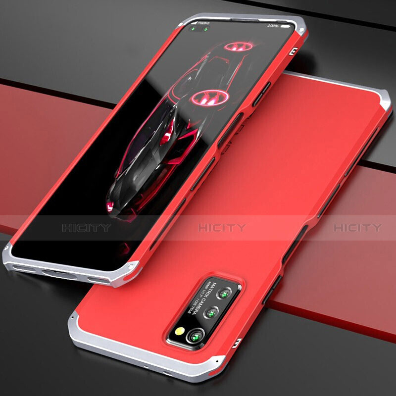 Coque Luxe Aluminum Metal Housse Etui pour Huawei Honor V30 5G Argent et Rouge Plus