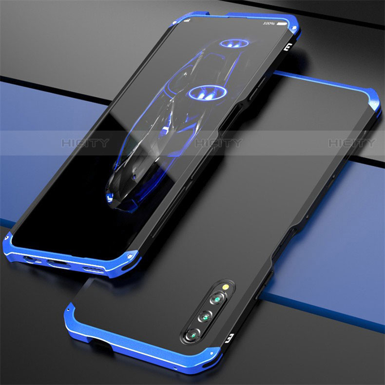 Coque Luxe Aluminum Metal Housse Etui pour Huawei P Smart Pro (2019) Bleu et Noir Plus