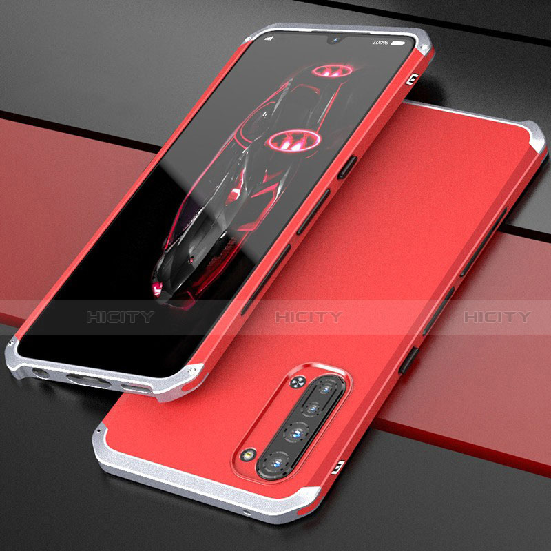 Coque Luxe Aluminum Metal Housse Etui pour Oppo F15 Argent et Rouge Plus