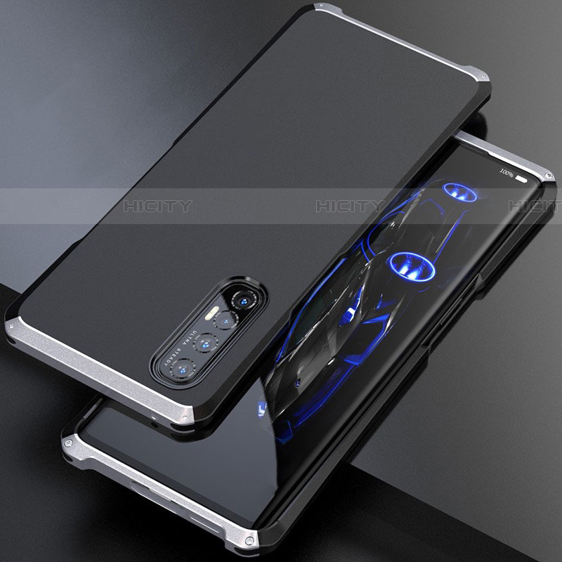 Coque Luxe Aluminum Metal Housse Etui pour Oppo Find X2 Neo Argent et Noir Plus