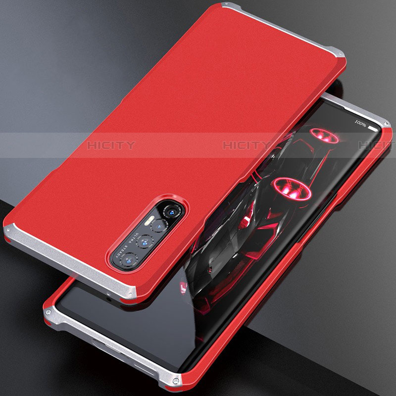 Coque Luxe Aluminum Metal Housse Etui pour Oppo Find X2 Neo Argent et Rouge Plus