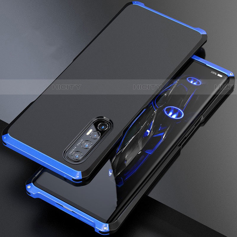 Coque Luxe Aluminum Metal Housse Etui pour Oppo Find X2 Neo Bleu et Noir Plus