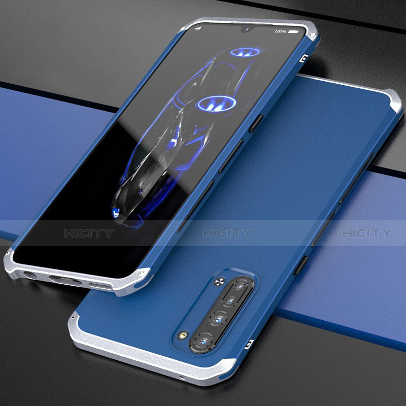 Coque Luxe Aluminum Metal Housse Etui pour Oppo K7 5G Argent et Bleu Plus