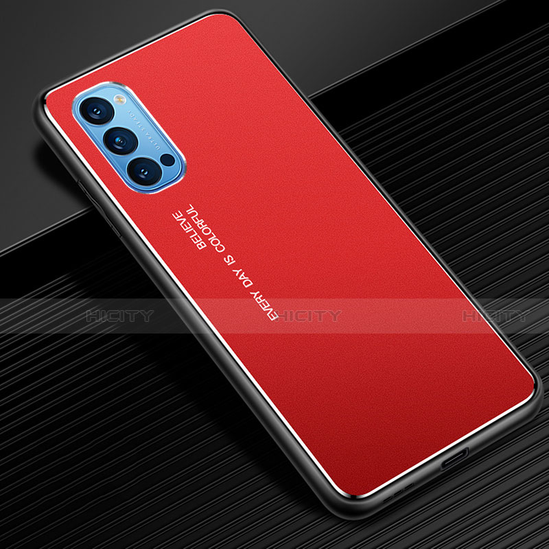 Coque Luxe Aluminum Metal Housse Etui pour Oppo Reno4 5G Rouge Plus