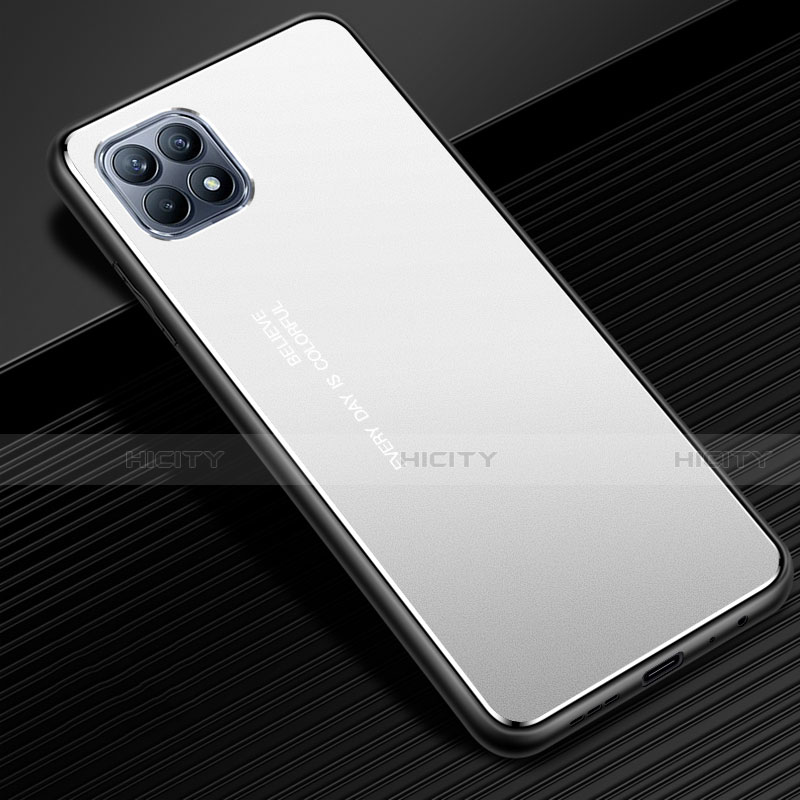 Coque Luxe Aluminum Metal Housse Etui pour Oppo Reno4 SE 5G Argent Plus