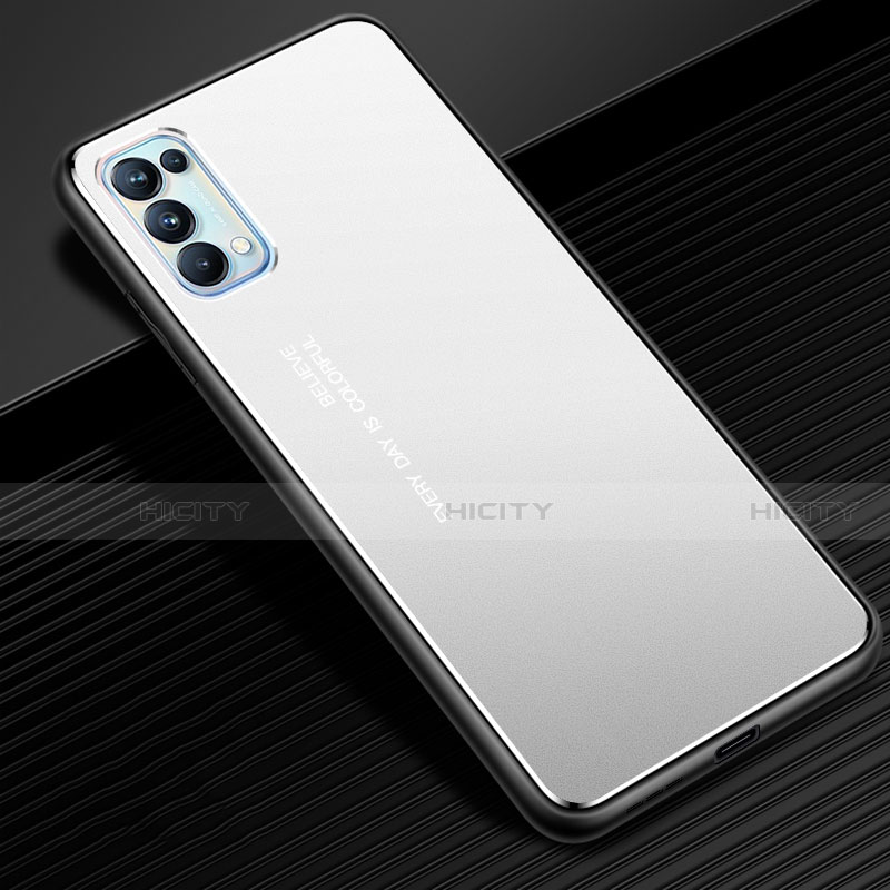 Coque Luxe Aluminum Metal Housse Etui pour Oppo Reno5 5G Argent Plus