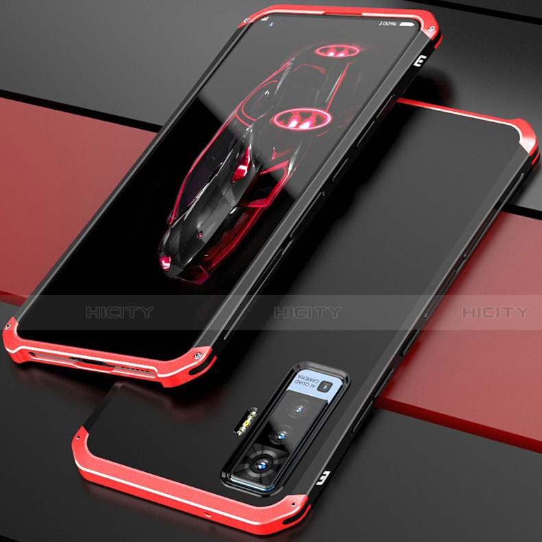 Coque Luxe Aluminum Metal Housse Etui pour Vivo X50 5G Rouge et Noir Plus