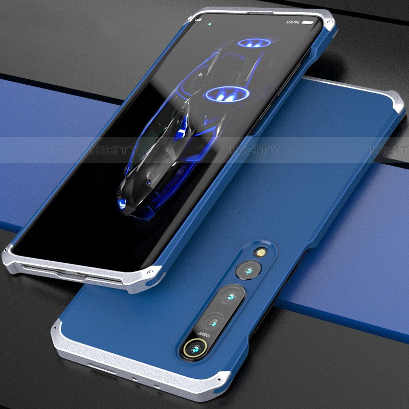 Coque Luxe Aluminum Metal Housse Etui pour Xiaomi Mi 10 Pro Argent et Bleu Plus