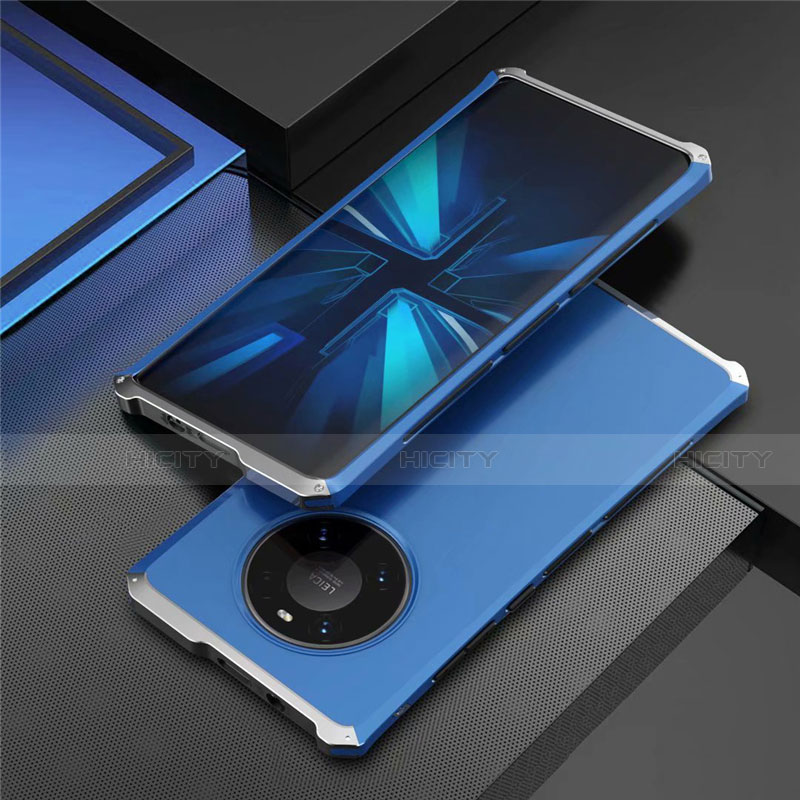 Coque Luxe Aluminum Metal Housse Etui T01 pour Huawei Mate 40E Pro 4G Argent et Bleu Plus