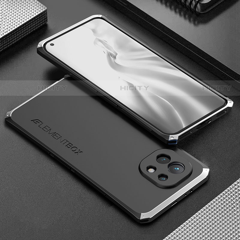 Coque Luxe Aluminum Metal Housse Etui T01 pour Xiaomi Mi 11 5G Argent et Noir Plus