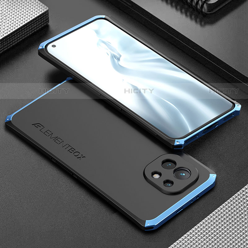 Coque Luxe Aluminum Metal Housse Etui T01 pour Xiaomi Mi 11 5G Bleu et Noir Plus