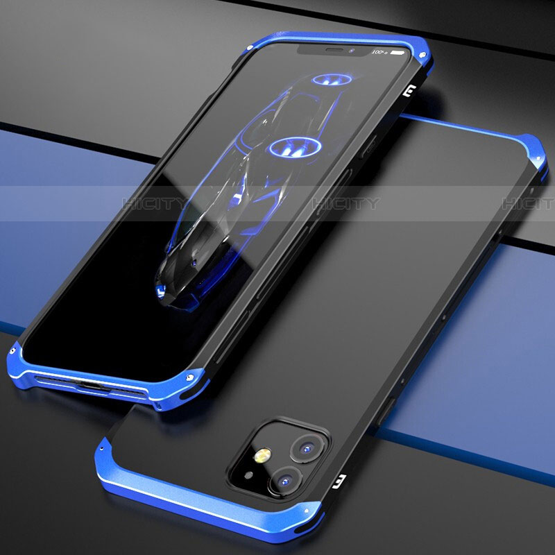 Coque Luxe Aluminum Metal Housse Etui T02 pour Apple iPhone 11 Bleu et Noir Plus