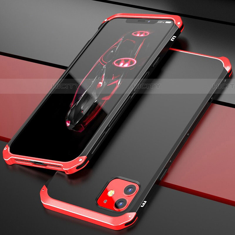 Coque Luxe Aluminum Metal Housse Etui T02 pour Apple iPhone 11 Rouge et Noir Plus