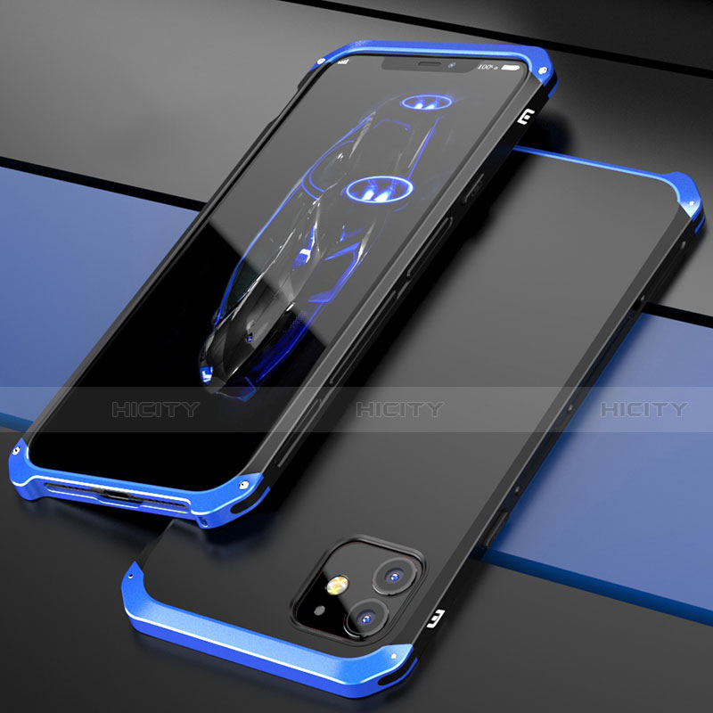 Coque Luxe Aluminum Metal Housse Etui T02 pour Apple iPhone 12 Bleu et Noir Plus