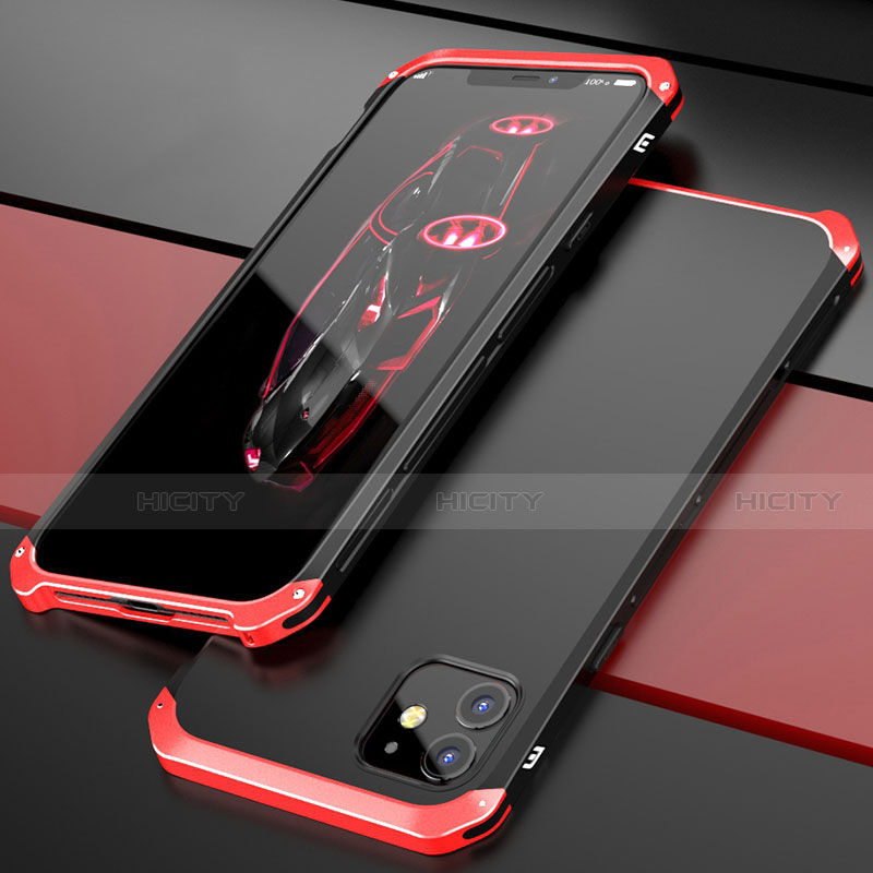 Coque Luxe Aluminum Metal Housse Etui T02 pour Apple iPhone 12 Mini Rouge et Noir Plus