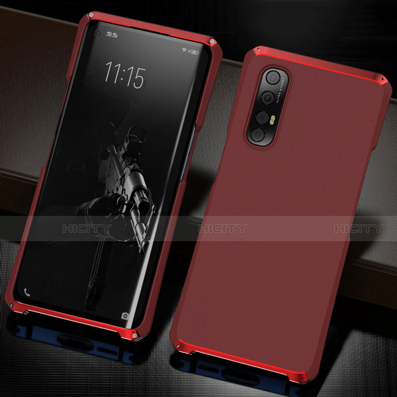 Coque Luxe Aluminum Metal Housse Etui T02 pour Oppo Reno3 Pro Rouge Plus