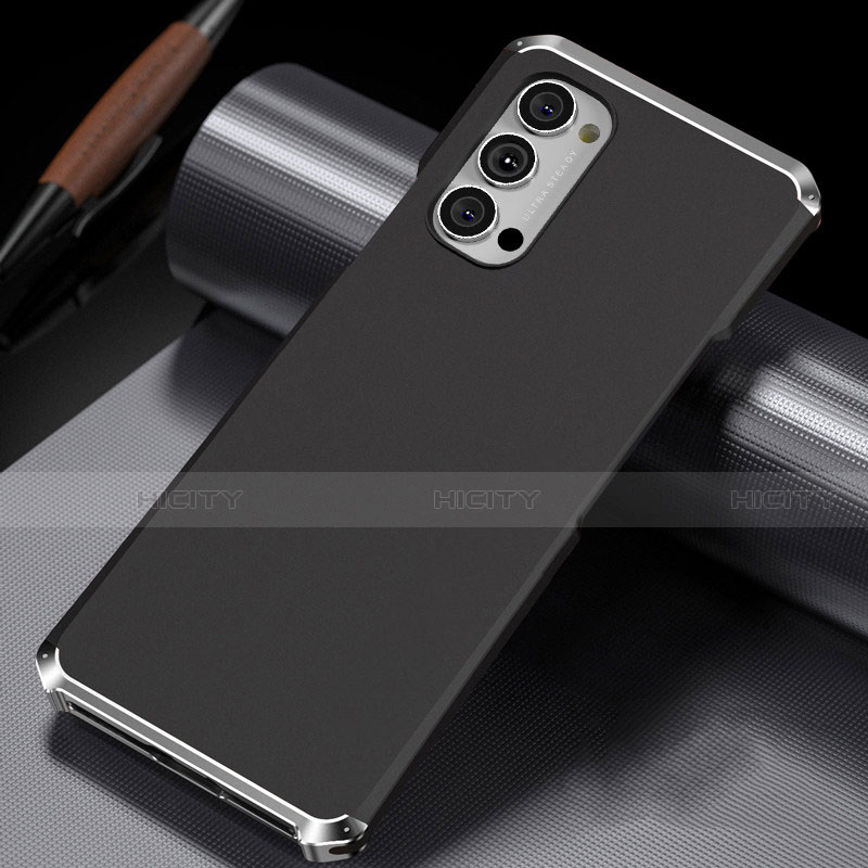 Coque Luxe Aluminum Metal Housse Etui T02 pour Oppo Reno4 Pro 5G Argent et Noir Plus