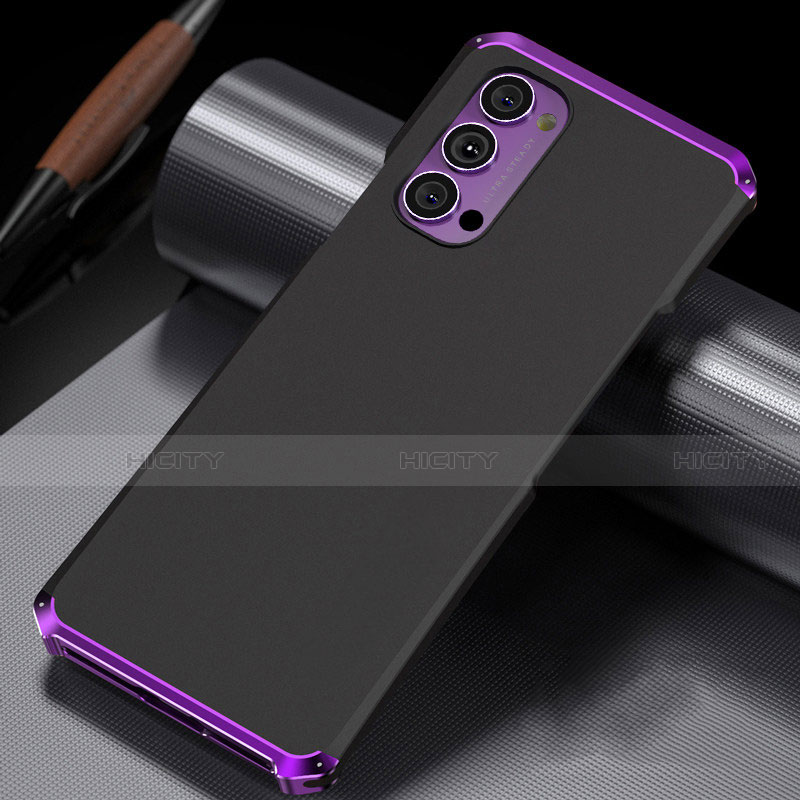 Coque Luxe Aluminum Metal Housse Etui T02 pour Oppo Reno4 Pro 5G Violet et Noir Plus