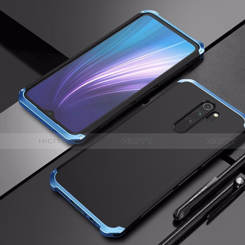 Coque Luxe Aluminum Metal Housse Etui T02 pour Xiaomi Redmi Note 8 Pro Bleu et Noir Plus