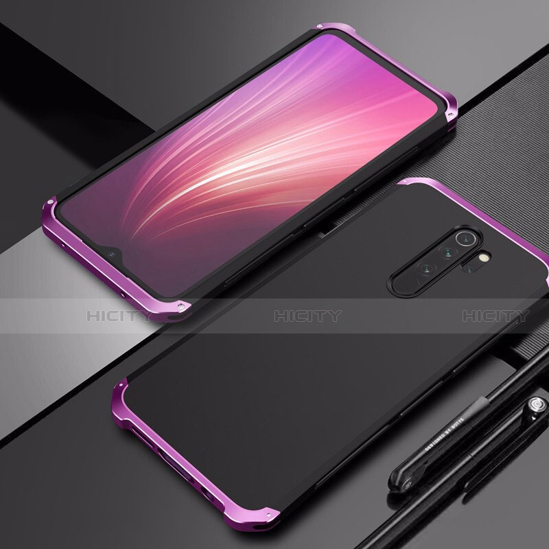 Coque Luxe Aluminum Metal Housse Etui T02 pour Xiaomi Redmi Note 8 Pro Violet et Noir Plus