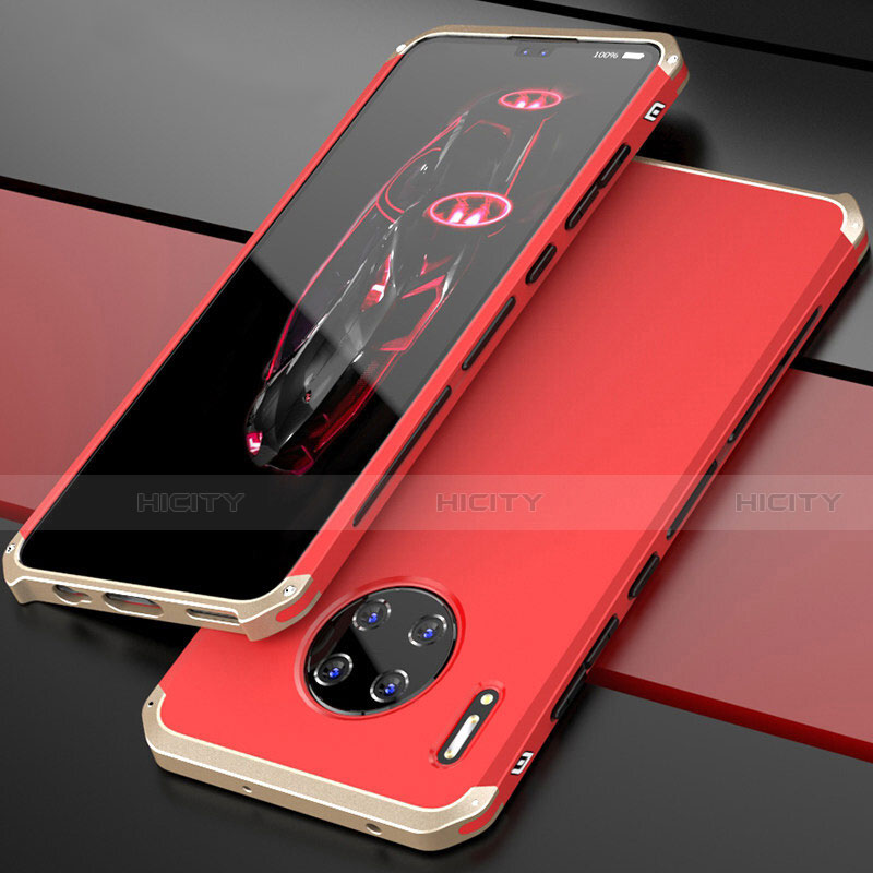 Coque Luxe Aluminum Metal Housse Etui T03 pour Huawei Mate 30 Pro Or et Rouge Plus