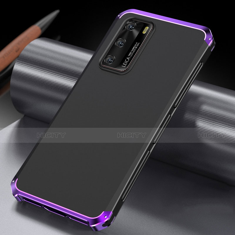 Coque Luxe Aluminum Metal Housse Etui T04 pour Huawei P40 Violet et Noir Plus