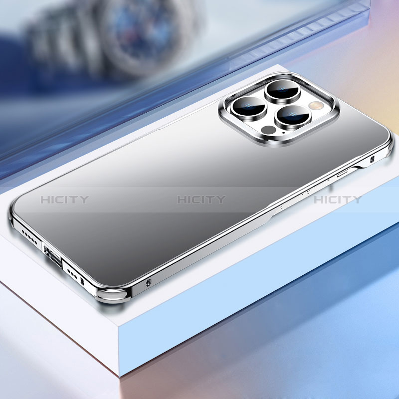 Coque Luxe Aluminum Metal Housse Etui TB1 pour Apple iPhone 15 Pro Max Argent Plus