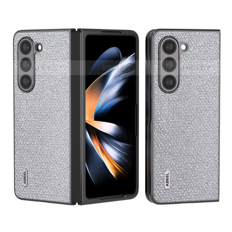 Coque Luxe Cuir et Plastique Housse Etui Mat AD1 pour Samsung Galaxy Z Fold5 5G Gris Plus