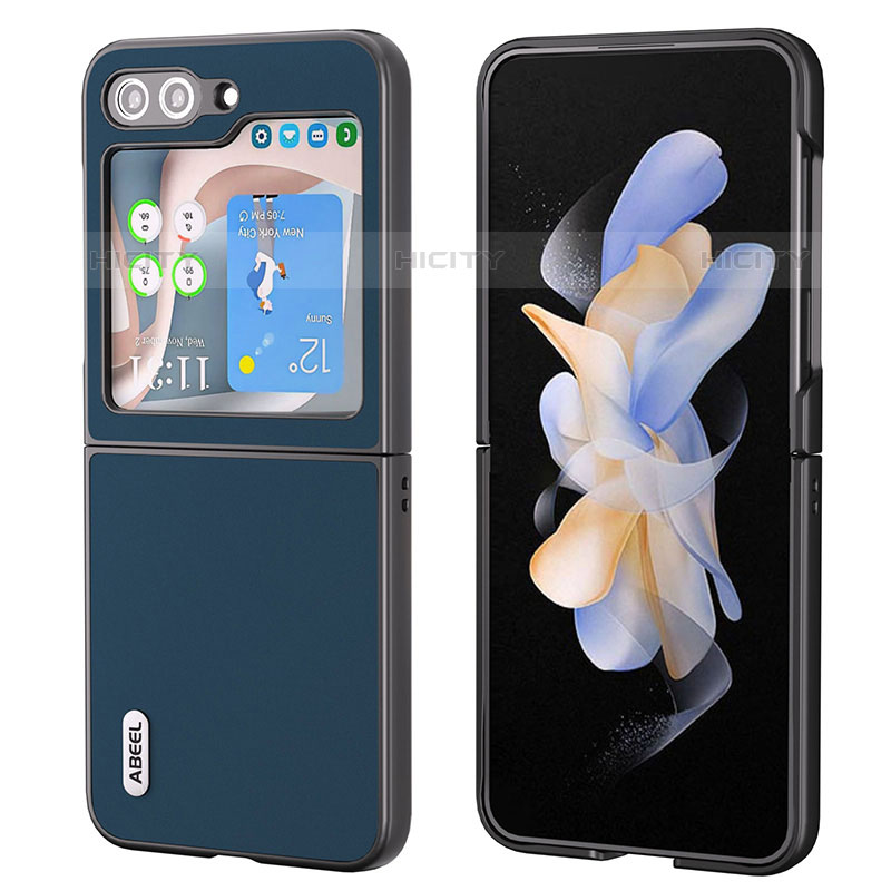 Coque Luxe Cuir et Plastique Housse Etui Mat AD2 pour Samsung Galaxy Z Flip5 5G Bleu Plus