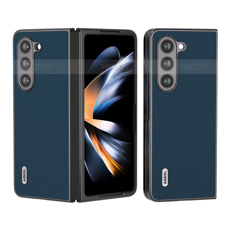 Coque Luxe Cuir et Plastique Housse Etui Mat AD3 pour Samsung Galaxy Z Fold5 5G Bleu Plus