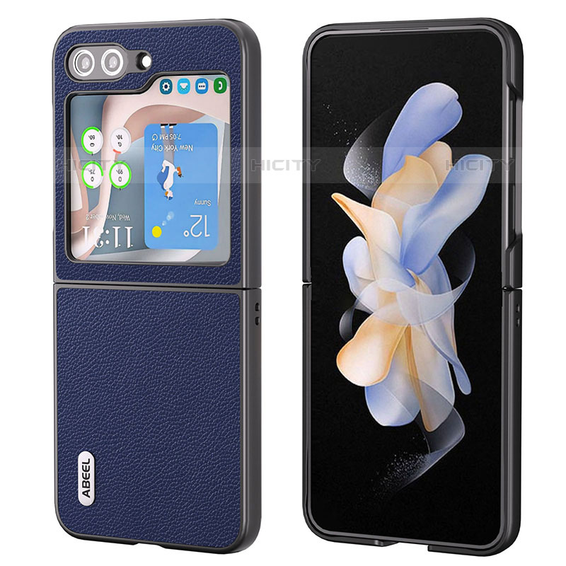 Coque Luxe Cuir et Plastique Housse Etui Mat AD4 pour Samsung Galaxy Z Flip5 5G Bleu Plus