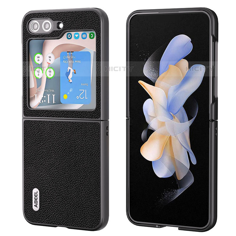 Coque Luxe Cuir et Plastique Housse Etui Mat AD4 pour Samsung Galaxy Z Flip5 5G Noir Plus