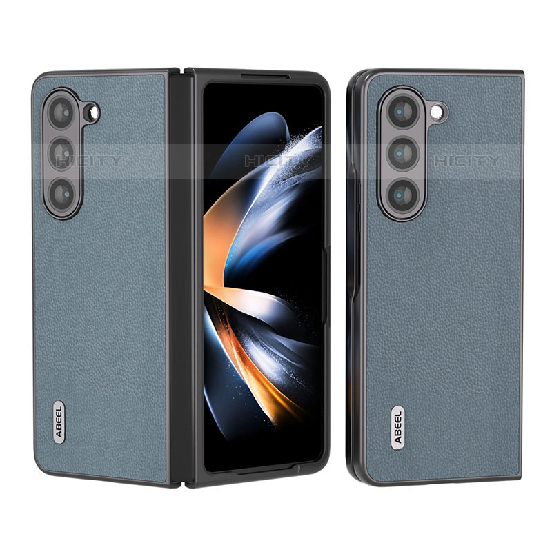 Coque Luxe Cuir et Plastique Housse Etui Mat AD8 pour Samsung Galaxy Z Fold5 5G Gris Plus