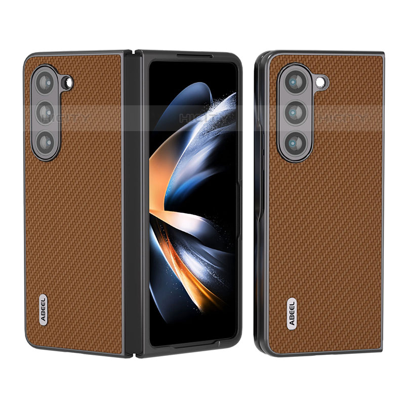 Coque Luxe Cuir et Plastique Housse Etui Mat B01H pour Samsung Galaxy Z Fold5 5G Brun Clair Plus