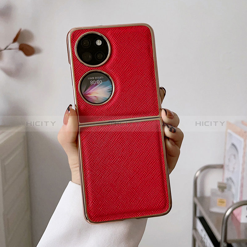 Coque Luxe Cuir et Plastique Housse Etui Mat B02H pour Huawei P60 Pocket Rouge Plus