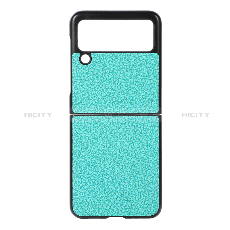 Coque Luxe Cuir et Plastique Housse Etui Mat B03 pour Samsung Galaxy Z Flip3 5G Cyan Plus