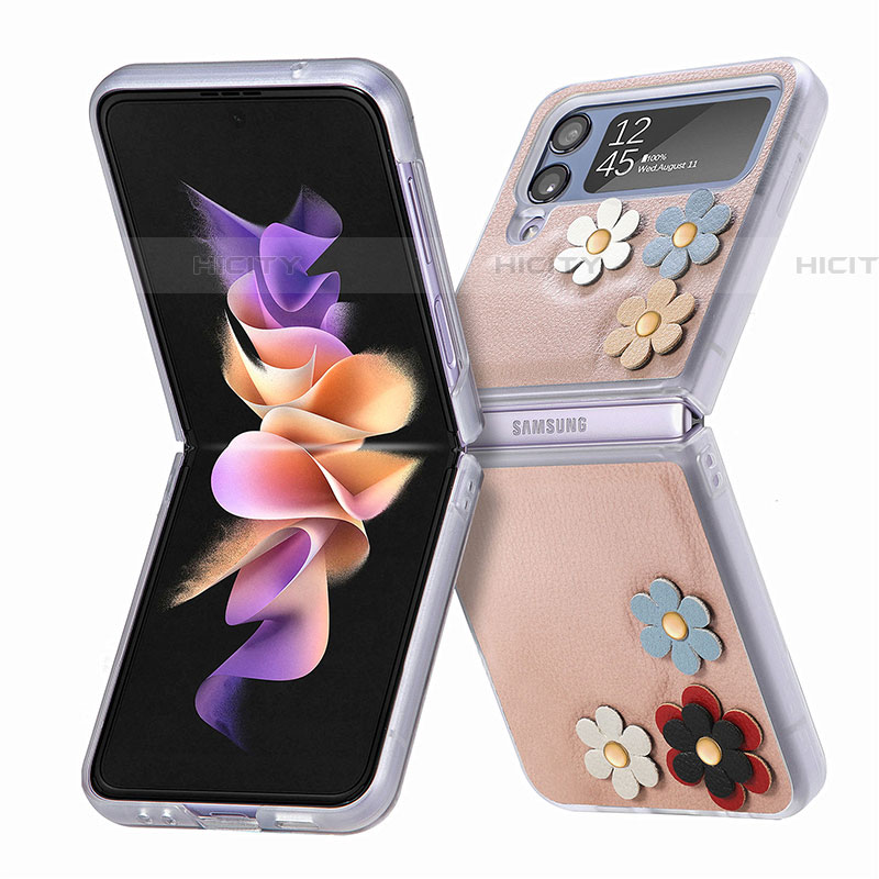 Coque Luxe Cuir et Plastique Housse Etui Mat B03 pour Samsung Galaxy Z Flip4 5G Orange Plus