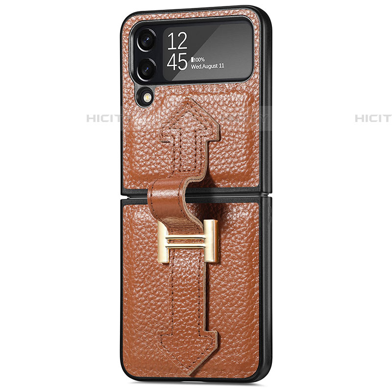 Coque Luxe Cuir et Plastique Housse Etui Mat B04 pour Samsung Galaxy Z Flip4 5G Marron Plus