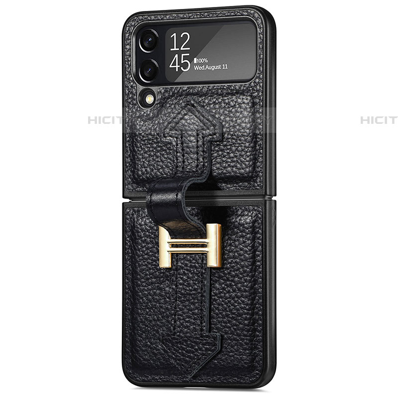 Coque Luxe Cuir et Plastique Housse Etui Mat B04 pour Samsung Galaxy Z Flip4 5G Noir Plus