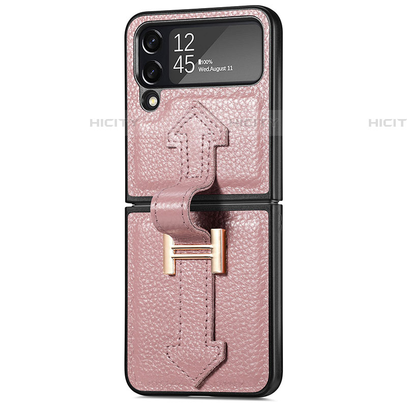 Coque Luxe Cuir et Plastique Housse Etui Mat B04 pour Samsung Galaxy Z Flip4 5G Or Rose Plus