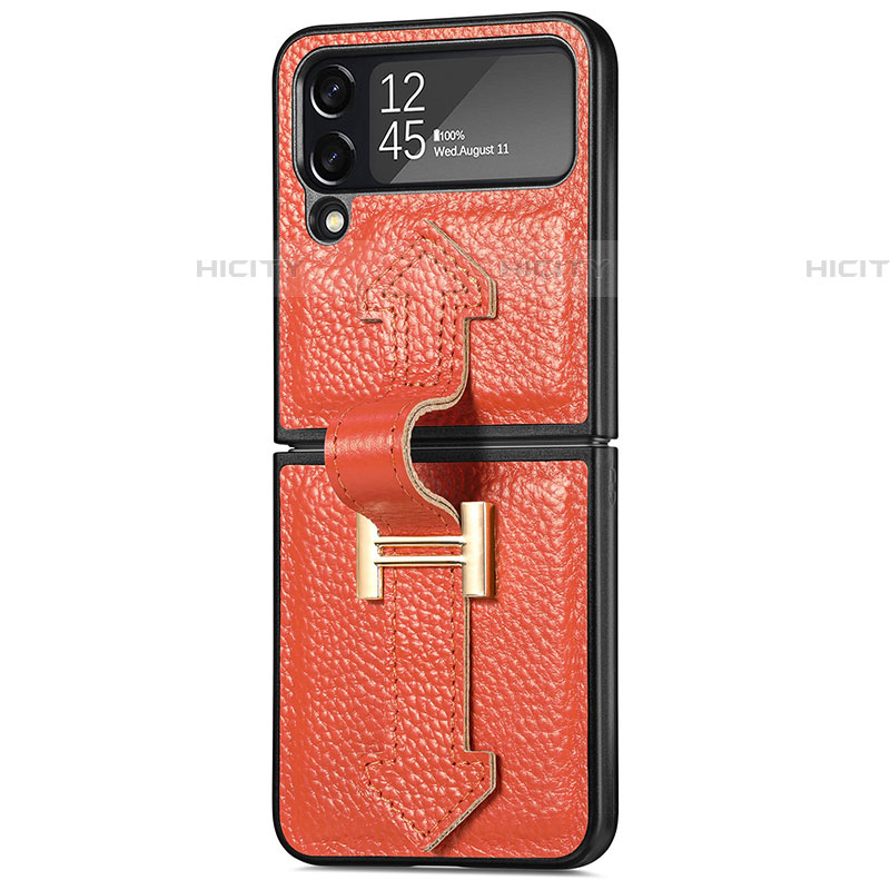 Coque Luxe Cuir et Plastique Housse Etui Mat B04 pour Samsung Galaxy Z Flip4 5G Orange Plus