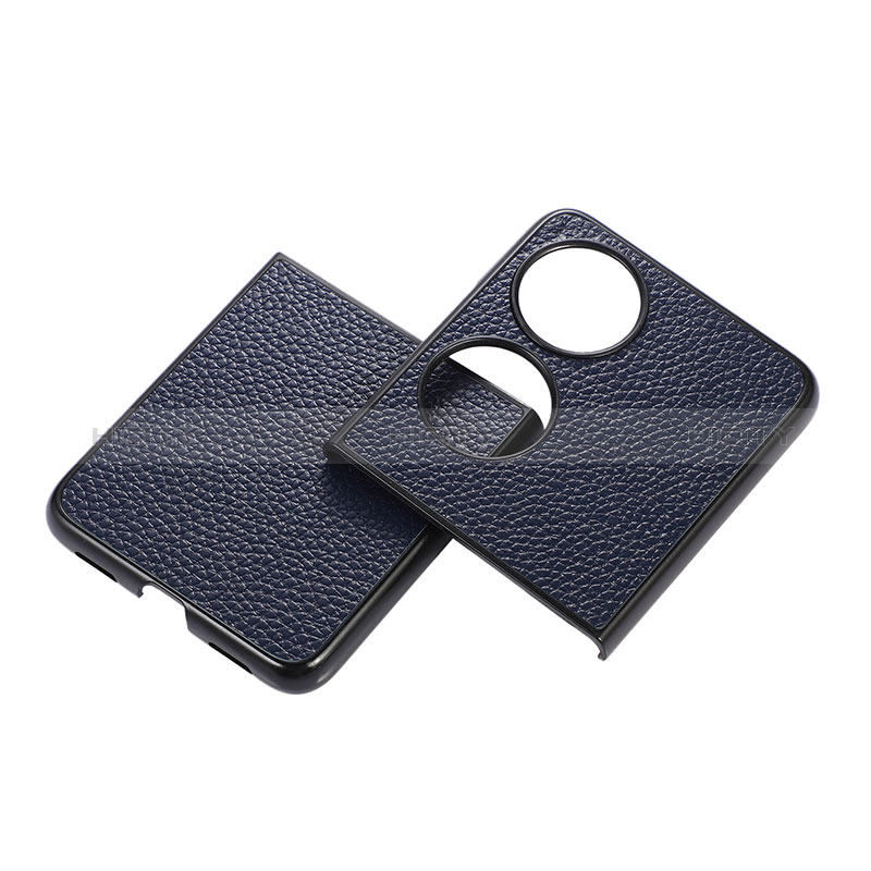 Coque Luxe Cuir et Plastique Housse Etui Mat B04H pour Huawei P60 Pocket Bleu Plus