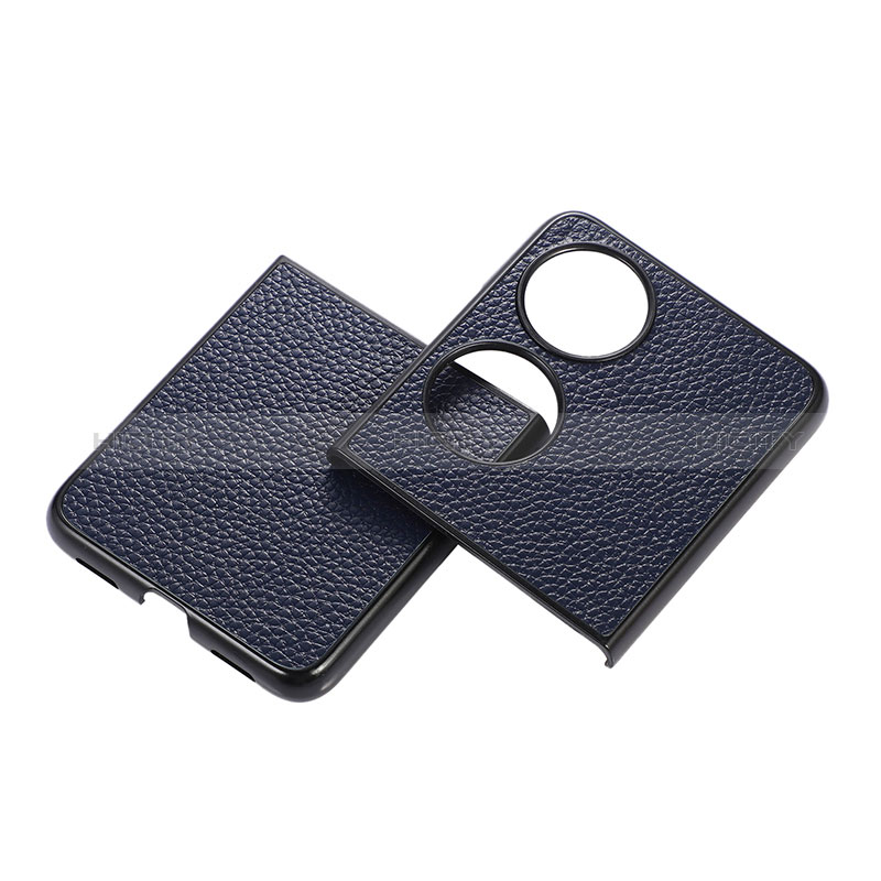 Coque Luxe Cuir et Plastique Housse Etui Mat B04H pour Huawei Pocket S Bleu Plus