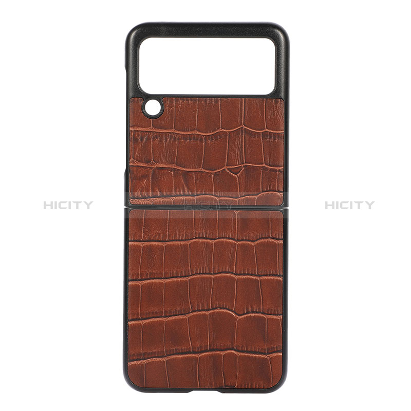 Coque Luxe Cuir et Plastique Housse Etui Mat B05 pour Samsung Galaxy Z Flip3 5G Marron Plus