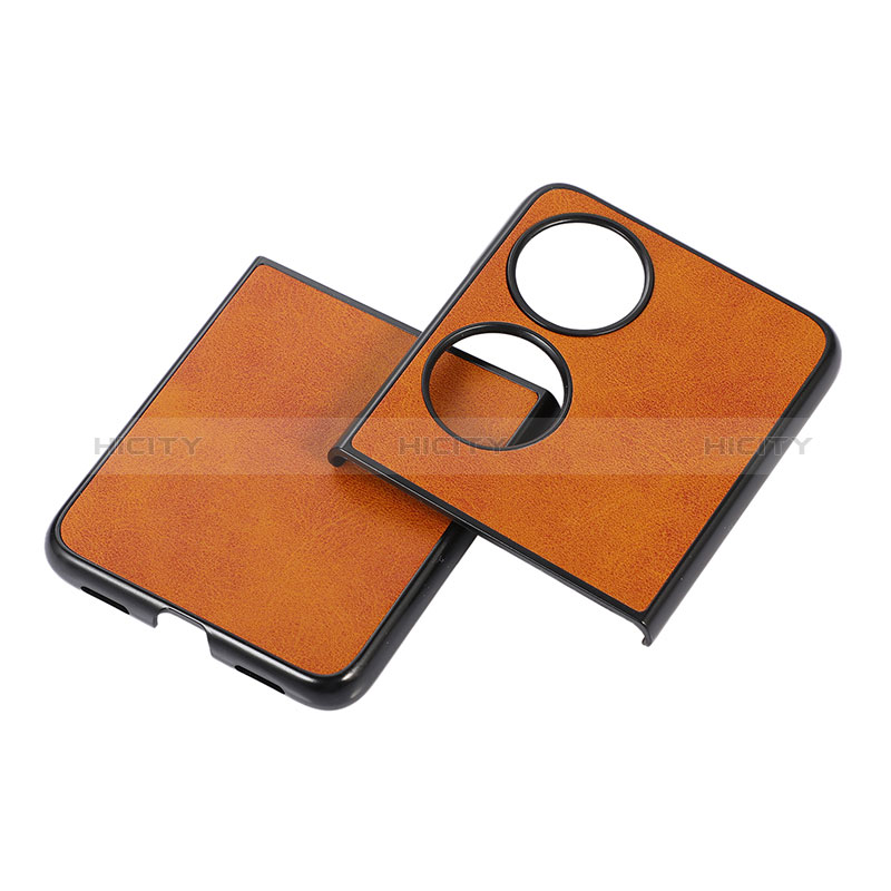 Coque Luxe Cuir et Plastique Housse Etui Mat B05H pour Huawei P60 Pocket Marron Plus